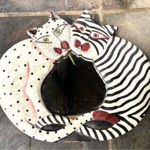 Handcrafted Folk Art Mirror,2 Whimsical Cats & Unique Artwork